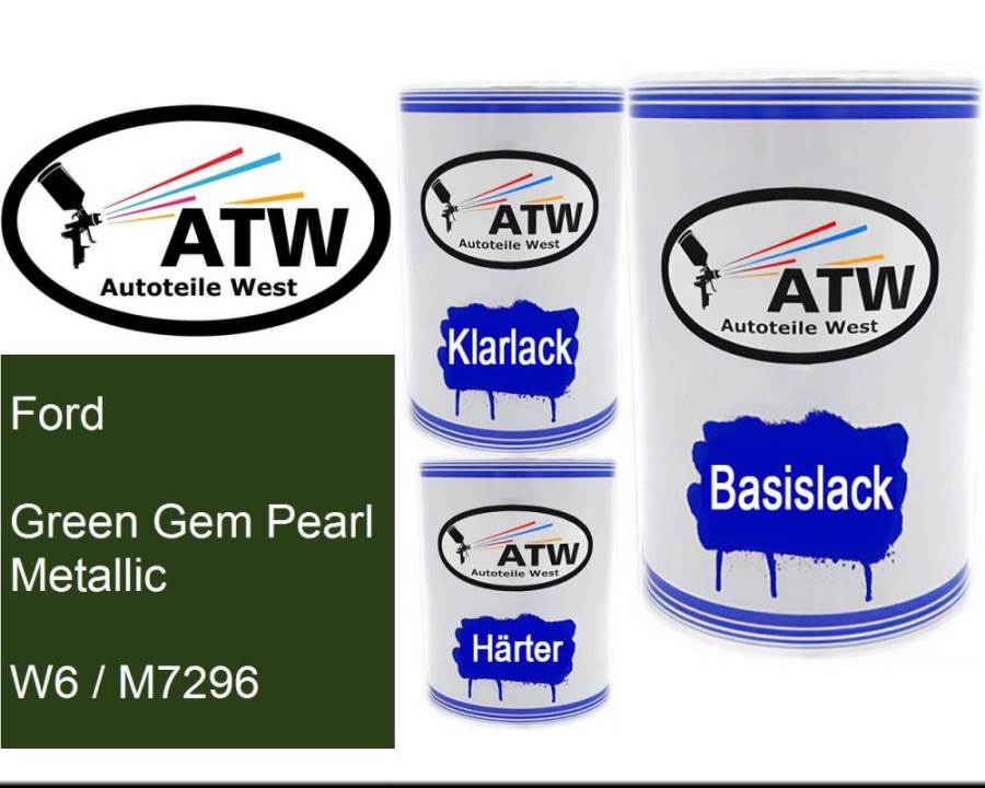 Ford, Green Gem Pearl Metallic, W6 / M7296: 500ml Lackdose + 500ml Klarlack + 250ml Härter - Set, von ATW Autoteile West.